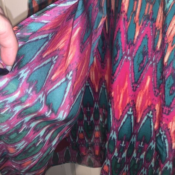 Charlie Jade Fuchsia Teal Aztec Draped Front Sleeveless Pullover Dress size XS - Picture 5 of 10